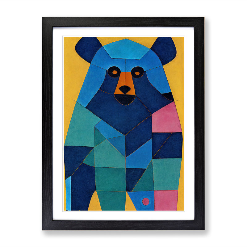 Geometric Bear No.4 Abstract - Wrapped Canvas Print, 64cm H x 46cm W x 2cm D, Black Framed