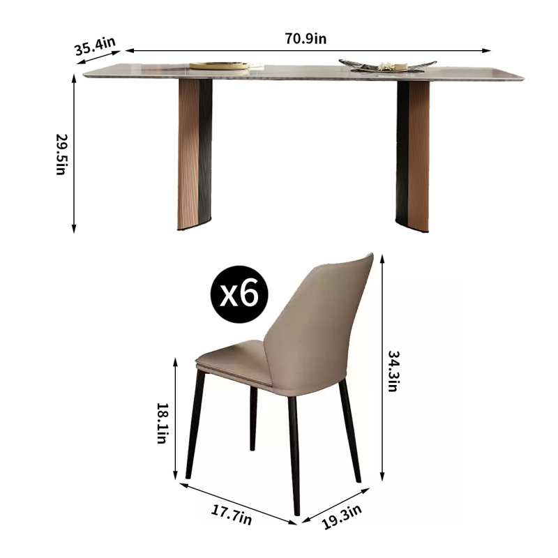 Ensemble de table de salle à manger moderne en pierre supercristalline, H 29,5 po x L 70,9 po x l 35,4 po