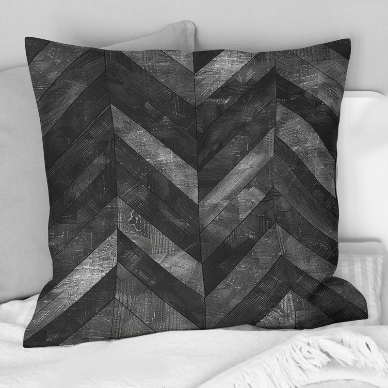 Coussin décoratif gris à chevrons gris anthracite II, H 16 po x l 16 po