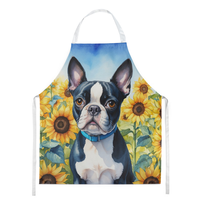Boston Terrier en tablier tournesols