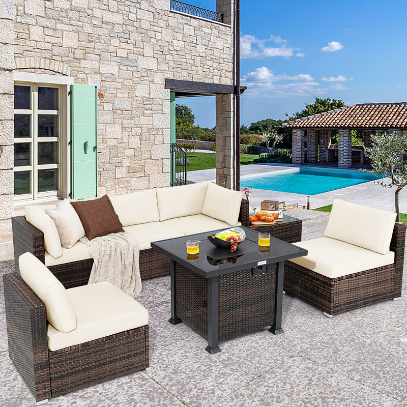 5 - Person Patio Conversation Set with Cushions, Off White