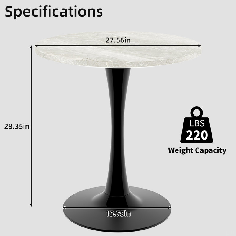 Marble-Top Round Side Table With Tapered Pedestal Base, Ideal For Living Room, Modern Minimalist Design, Black