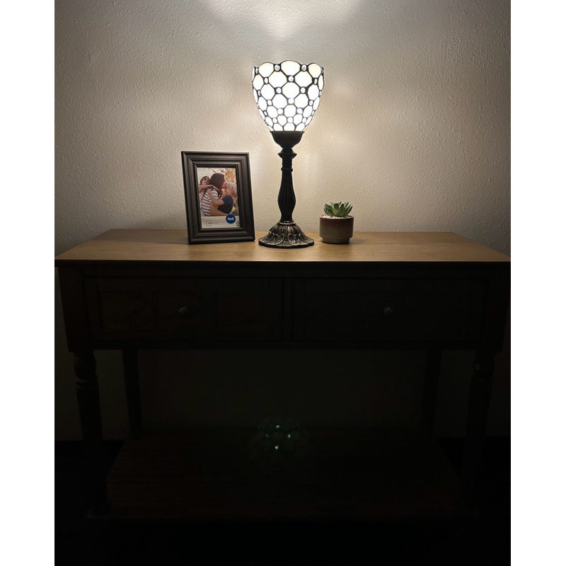 Wasola Tiffany Torch Mini Table Lamp White Stained Glass Crystal Beans Included LED Bulb 15"H*6"W