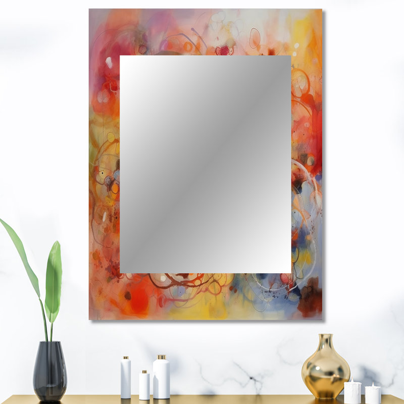 Orange Red Marbled Dreamscape II - Geometric Decorative Mirror, Modern Wall Mirror, Printed Metal Art, 40" x 30"