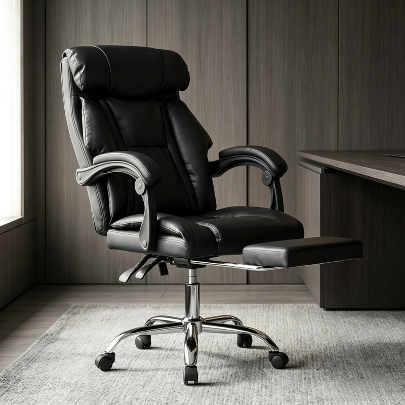 Office Chair Adjustable Height Executive Desk Chair With Foot Rest Comfortable Computer Chair High Back Reclining Gaming Chair Durable Leather Rolling Work Swivel Chairs