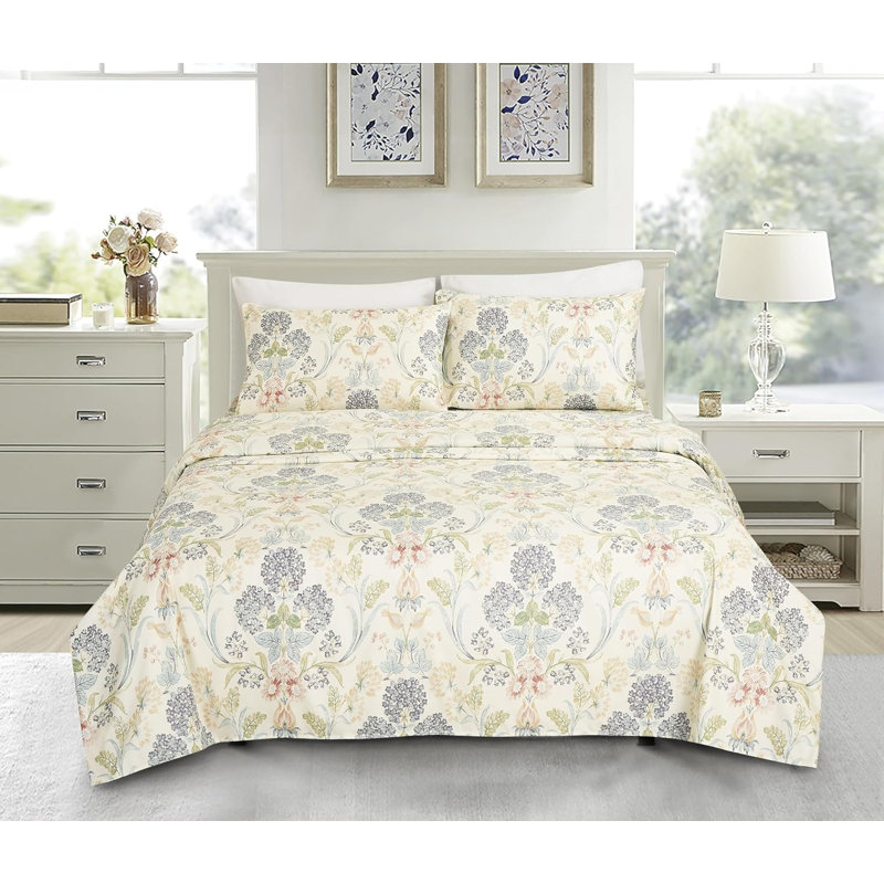 Microfiber Medallion Floral Garden Bed Sheet Set, King Sheet Set with 3 Additional Pieces