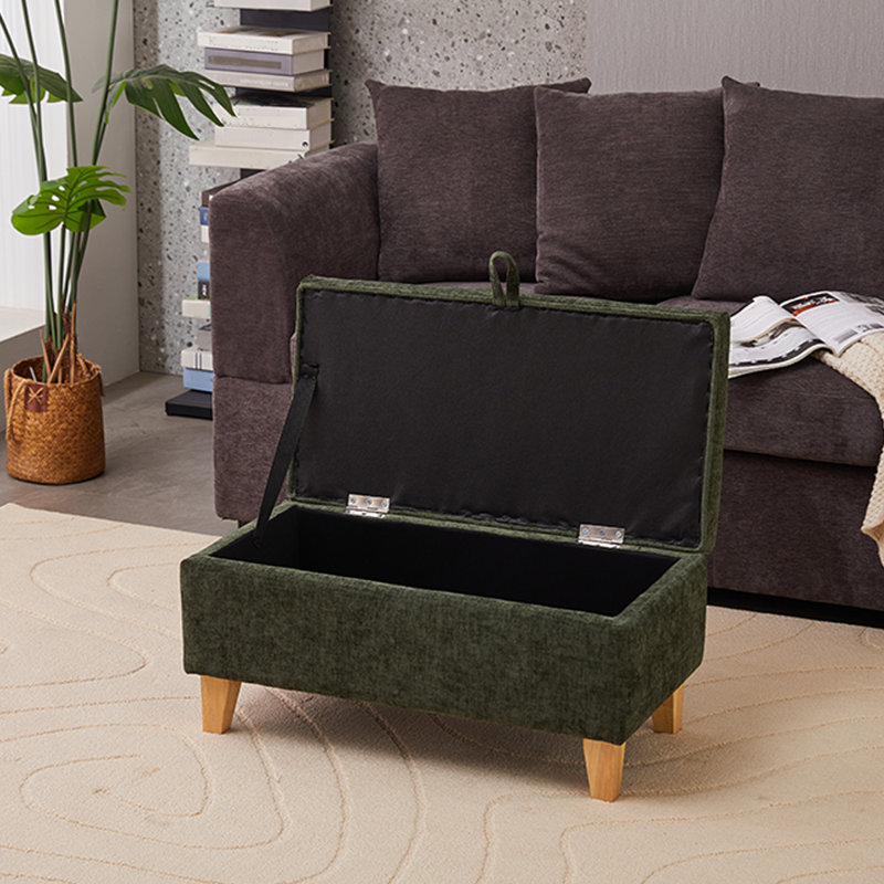 71cm Wide Rectangle Footstool Ottoman with Storage, Green Chenille