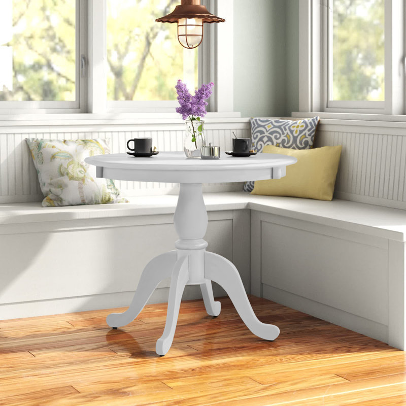 Table de salle à manger ronde classique blanche de 30 pouces avec base piédestal compacte, Blanc pur