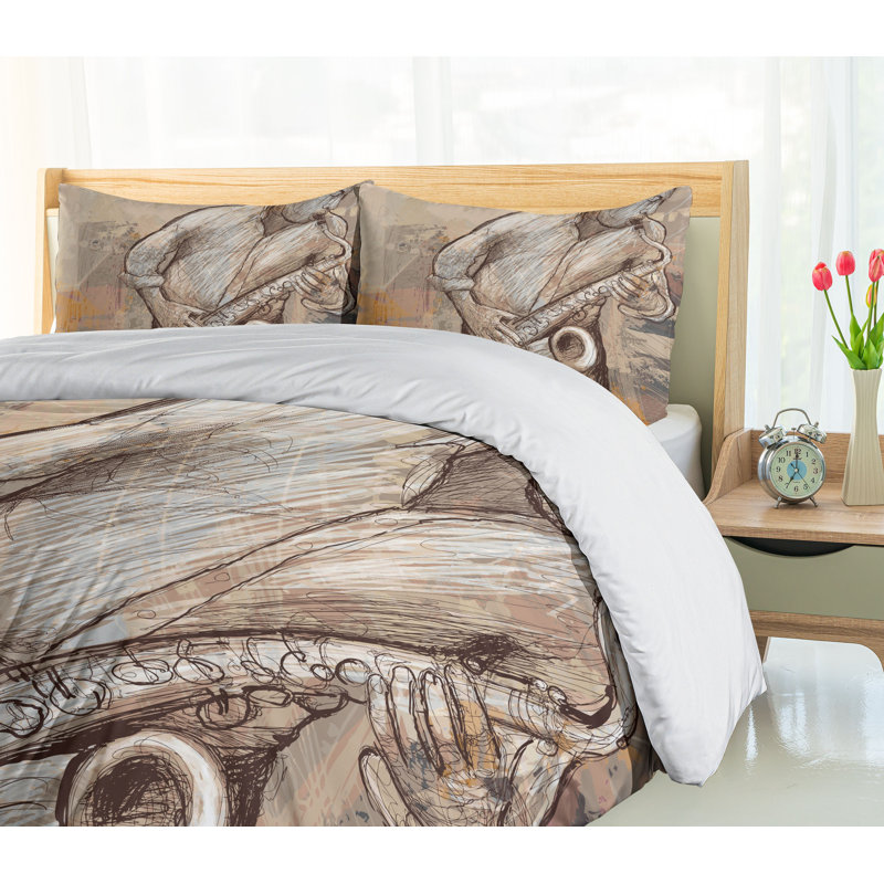 Jazz Musician Twin Duvet Cover Set with Pillow Sham