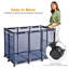 Kierah Metal Frame 10 Wheels Rolling Mesh Pool Float Storage Bin with Side Pockets Blue-1900103839