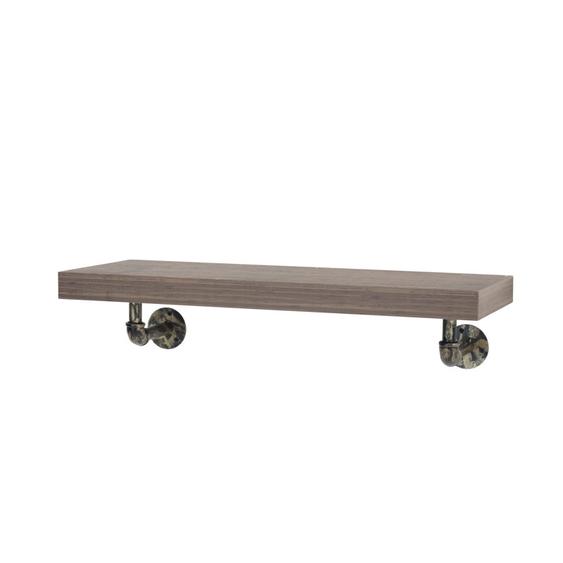 Wakefield Floating Shelf Kit With Pipe Design Brackets, 3.8cm H x 90cm W x 23.5cm D