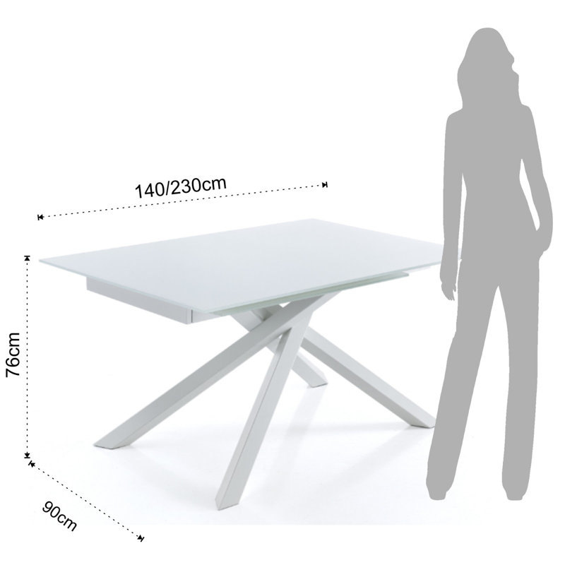 Dalessandro Glass Top Metal Base Dining Table, White