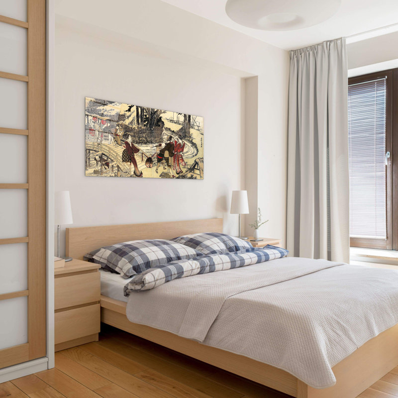 Village near a bridge by Hokusai Katsushika 50cm H x 100cm W High Quality Print on Frameless Panel, Lightweight, Ready to Hang