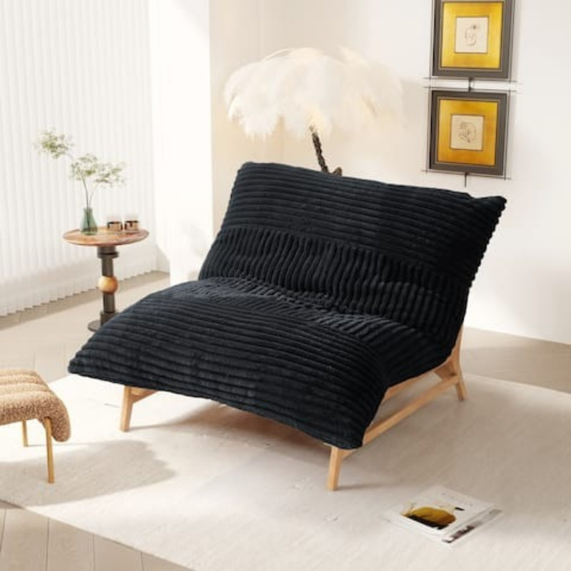 Fauteuil en velours côtelé avec pieds en bois massif, Noir