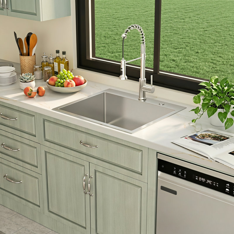 25" L x 22" W Drop-in Kitchen Sink 16 Gauge Stainless Steel Kitchen Sink Single Bowl Kitchen Sink
