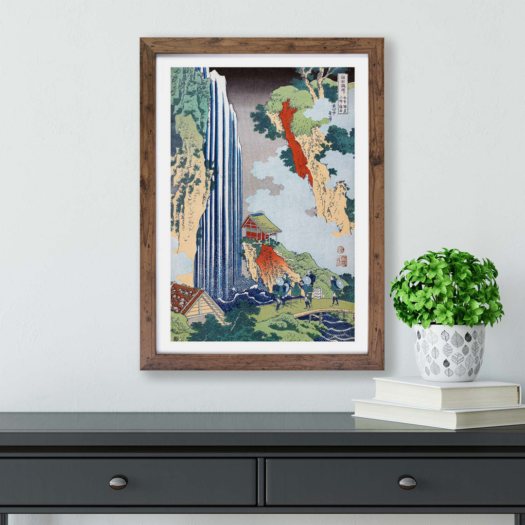 The Waterfall in Ono on the Kisokai Road by Katsushika Hokusai - Framed Print