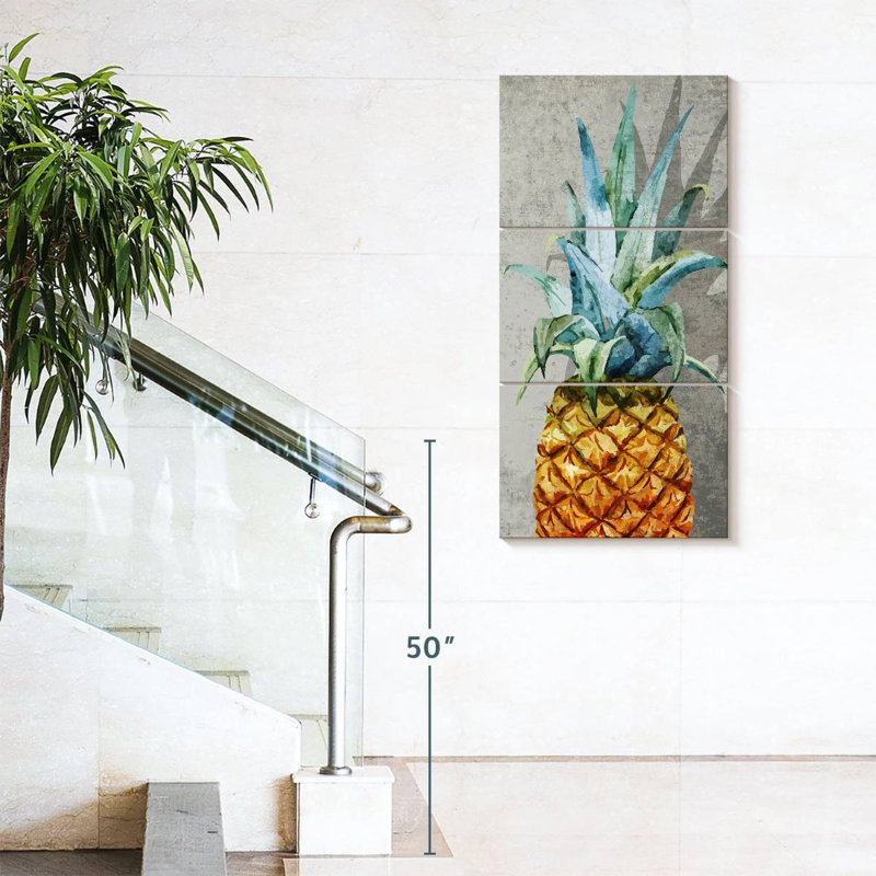 Ensemble d'ananas sur toile 3 pièces, H 62 po x l 30 po x P 1,25 po