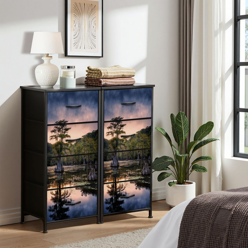 Commode 4 tiroirs pour chambre à coucher, commode étroite, plateau en bois et structure en fer de travail 18 po x 37,5 po - (l x H)