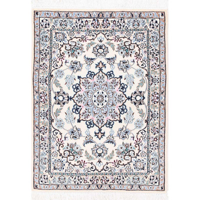 Ivory Fine Hand Knotted Persian Silk & wool Nain 2'3"X 3'