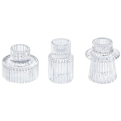 Glass Candlestick Holders Tealight Candle Holders For Table Centerpieces, Wedding Decor And Dinner Party (3 Pcs, Clear)