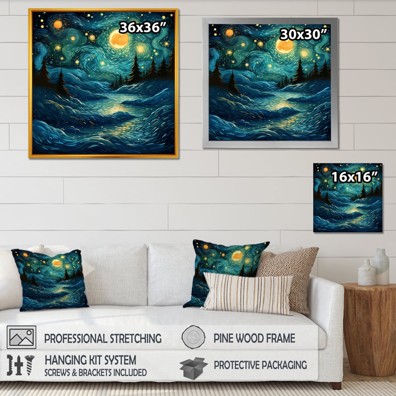 «Starry Night Ocean Storm I» - art mural Classics, H 30 po x l 30 po x P 1,5 po, Cadre flottant doré