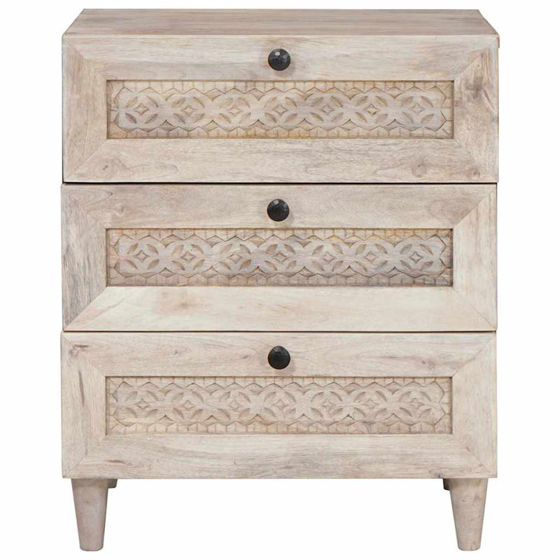 50cm W Solid Wood Bedside Table, Beige