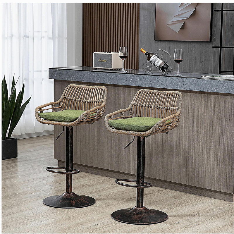 Ensemble de 2 tabourets de bar modernes pivotants avec repose-pieds réglables pour cuisine et salle à manger, Vert