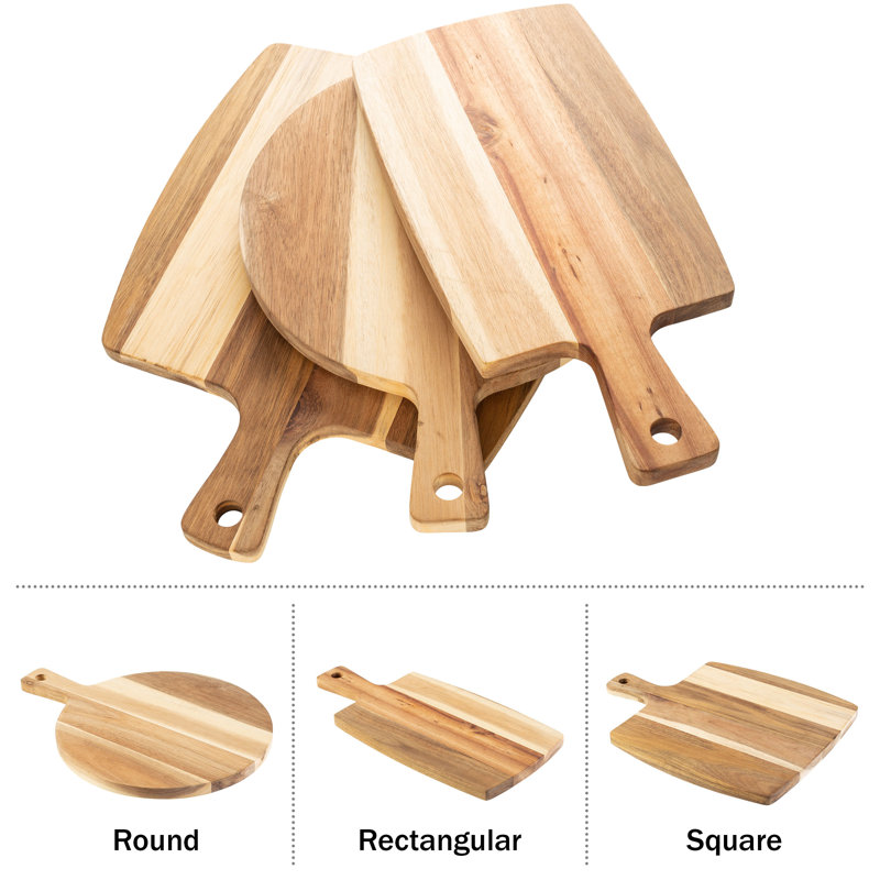 3pc Acacia Wood Cutting Board Set with Handles - for Chopping, Prepping, Serving, and Charcuterie
