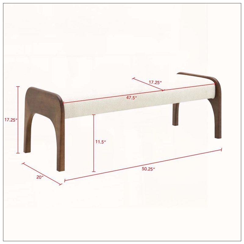 Banc long rembourré 50,25 po, Beige