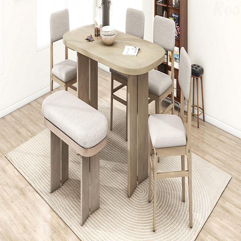 Ensemble de table de salle à manger en bois massif avec banc - Ensemble de table de salle à manger rembourré 6 pièces avec banc, mobilier de cuisine de ferme moderne bicolore pour les réunions de famille