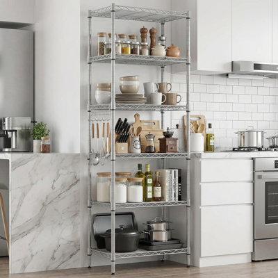Augustine 6-Shelf Adjustable Storage Shelving Unit Steel Organizer Wire Rack with Hooks, Leveling Feet