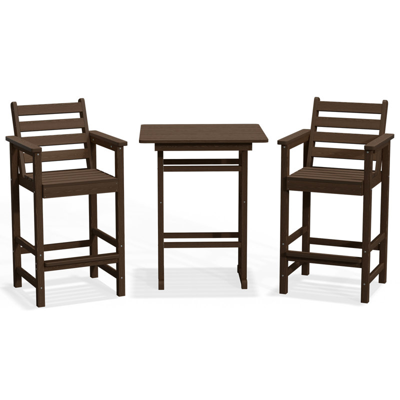 All Weather HDPE Bar Height Outdoor Table and Chairs Set for Bistro Patio Balcony, Coffee, Yes 