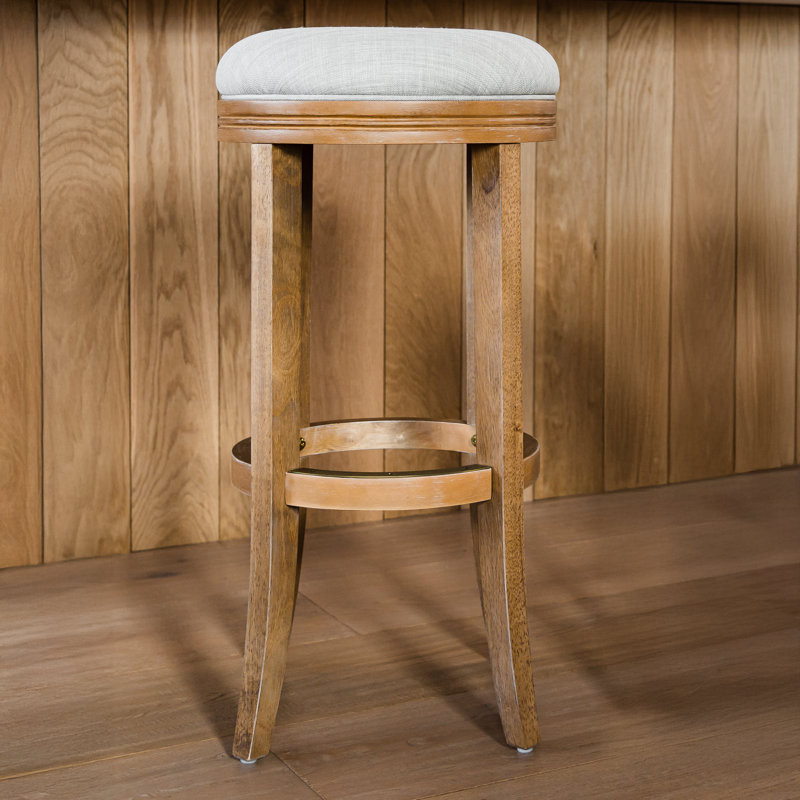 Maven Lane Eva Stool with Fabric Upholstery, Bar Stool (31" Seat Height), Weathered Oak