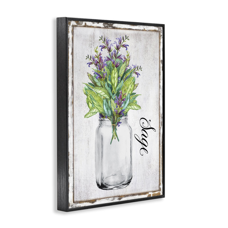 Art de giclée de sauge rustique de jardin par Creatif Belle, H 18 po x l 12 po, Giclée encadrée noir minuit