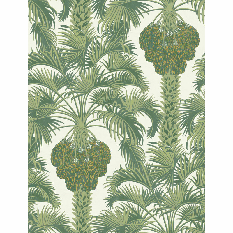 Hollywood Palm Floral Metallic Wallpaper Roll, Leaf Green