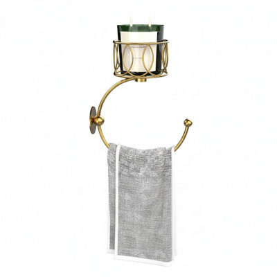 Hand Towel Holder for Bathroom Wall, Bathroom Decor, Wall Mounted Towel Hook with Cut Candle Holder