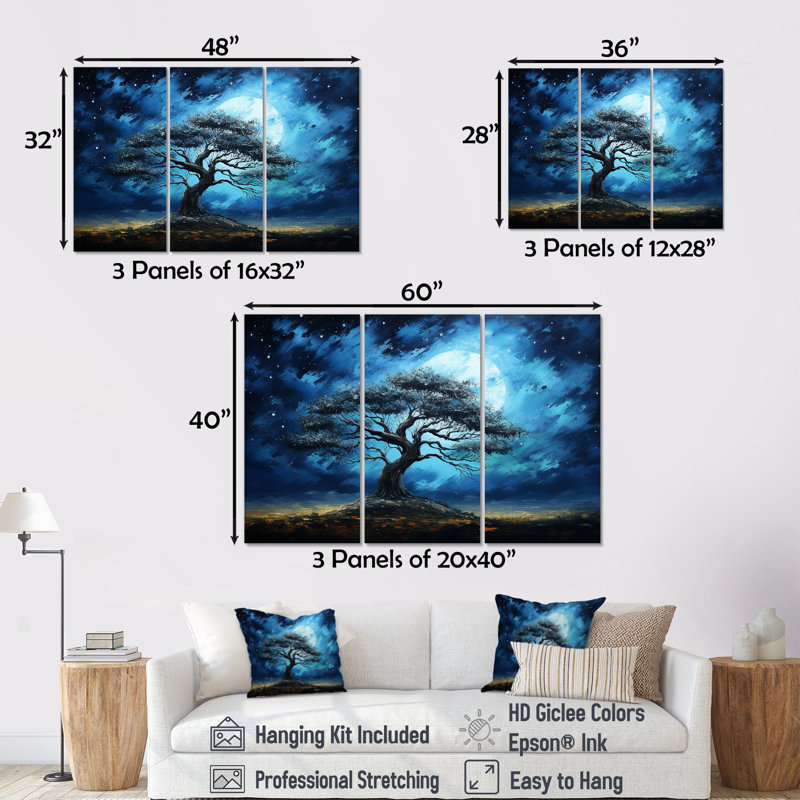 Arbre bleu d'Afrique, Serengeti, art mural 5, Toile tendue, H 28 po x l 36 po x P 1 po
