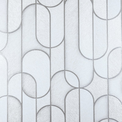 Rounded Shapes 3D Embossed Wallpaper, Velvet Flocked Geometric Elegant Wallcovering