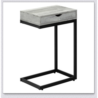 Table d'appoint, en forme de C, bout, côté, collation, tiroir de rangement, stratifié gris, métal noir