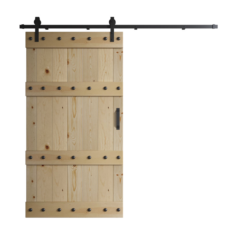 Porte de grange à panneaux en bois avec ensemble de quincaillerie d'installation, 42 po x 84 po, Non fini