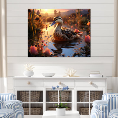 «Brown Duck Feathered Floral Elegance», art mural animal canard