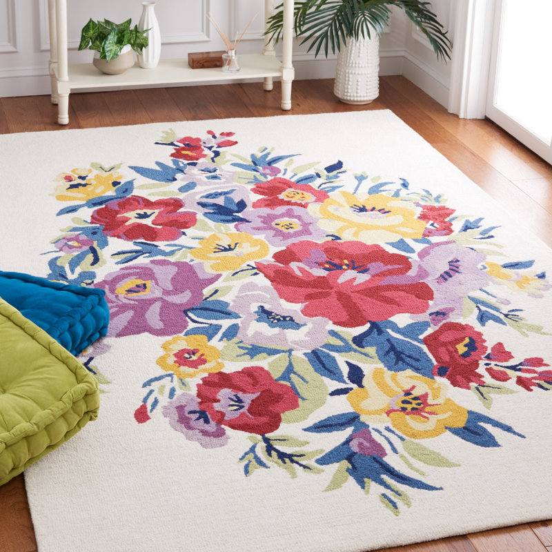 Tapis floral en laine / coton touffeté à la main Chelsea, Rectangle 6 pi x 9 pi