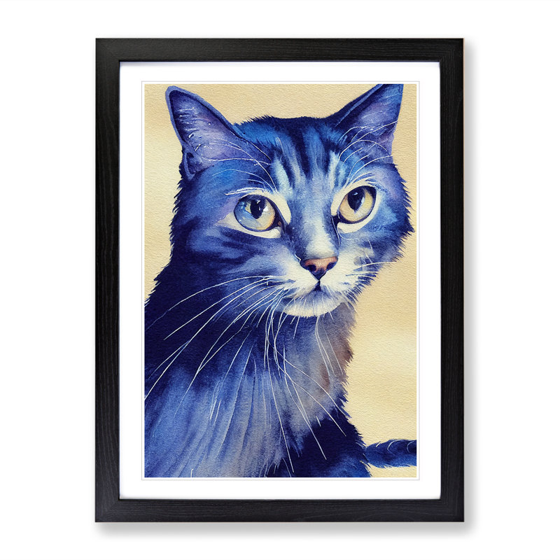 Cat Watercolour No.3 - Single Picture Frame Painting, Black, 34cm H x 25cm W x 2cm D