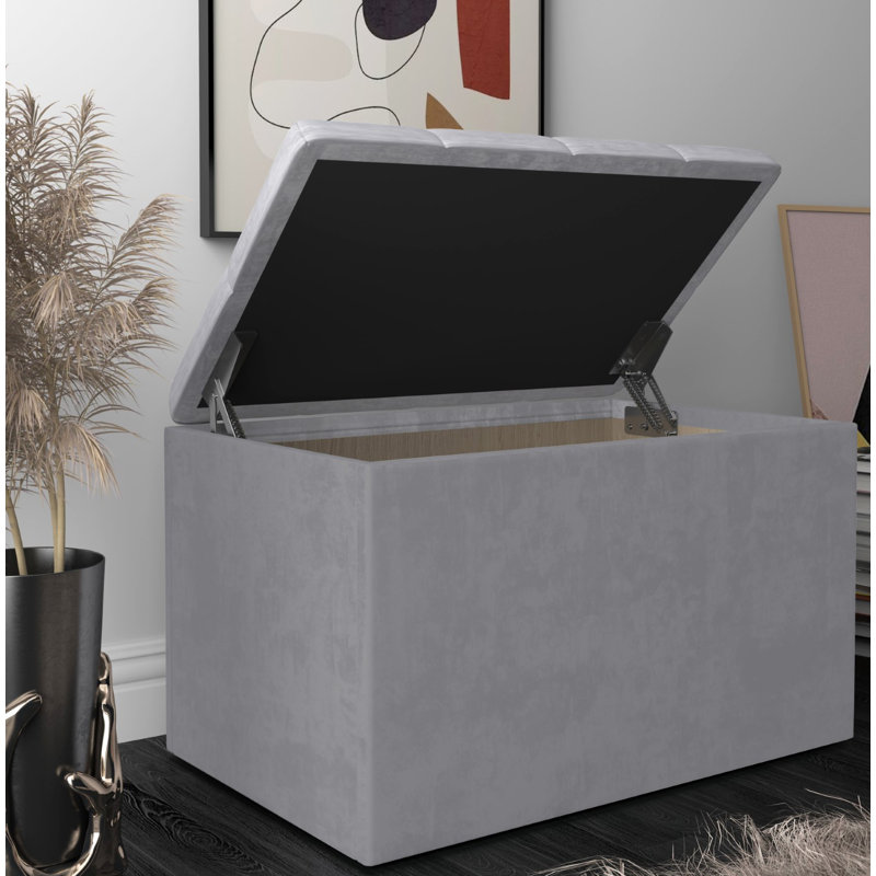 Banc de rangement rembourré Hamman, Gris argenté, H 18,5 po x l 30 po x P 18,5 po
