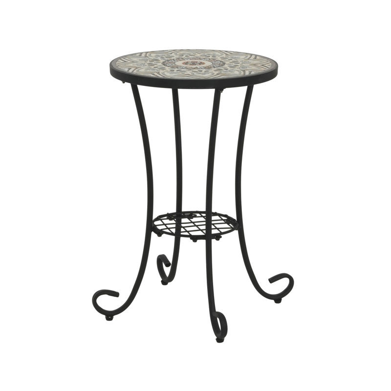 Patio Side Table With Shelf,Brown+Black