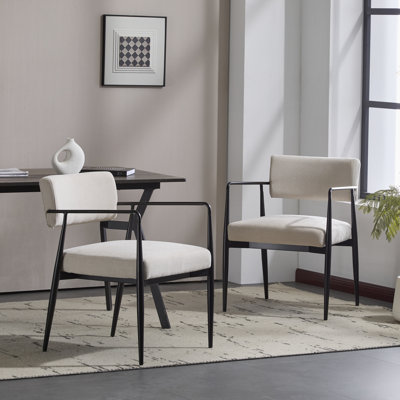 Xzavier Mid-Century Modern Upholstered Dining Armchair With Iron Frame