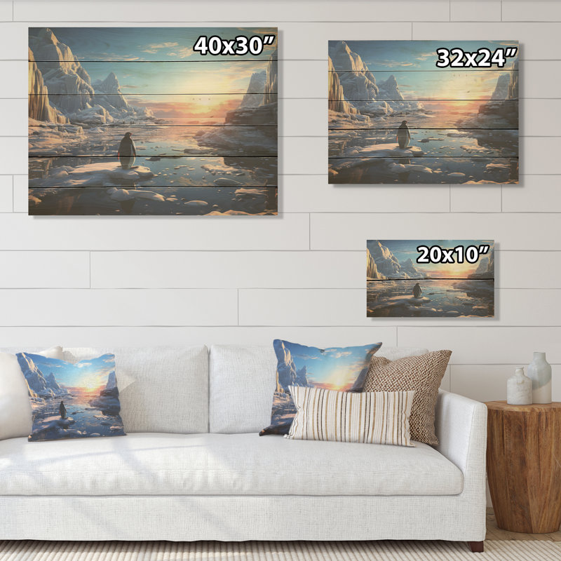 «Snow Dream», pingouin, pionniers, art sur bois de pin naturel, H 10 po x l 20 po