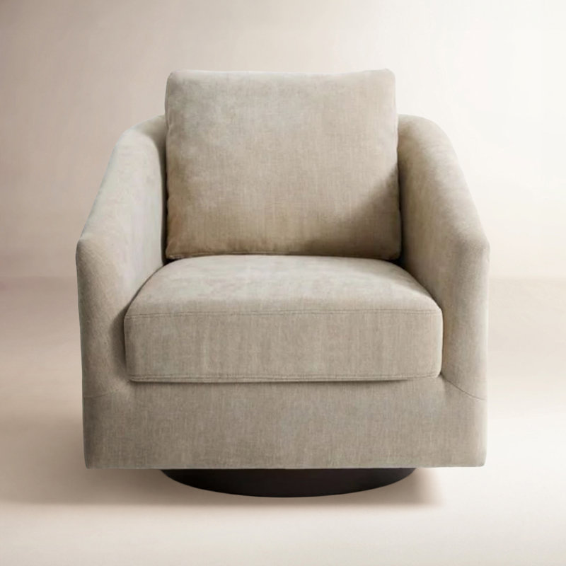 Conway Upholstered Pillow Back Swivel Accent Chair, Light Gray Chenille