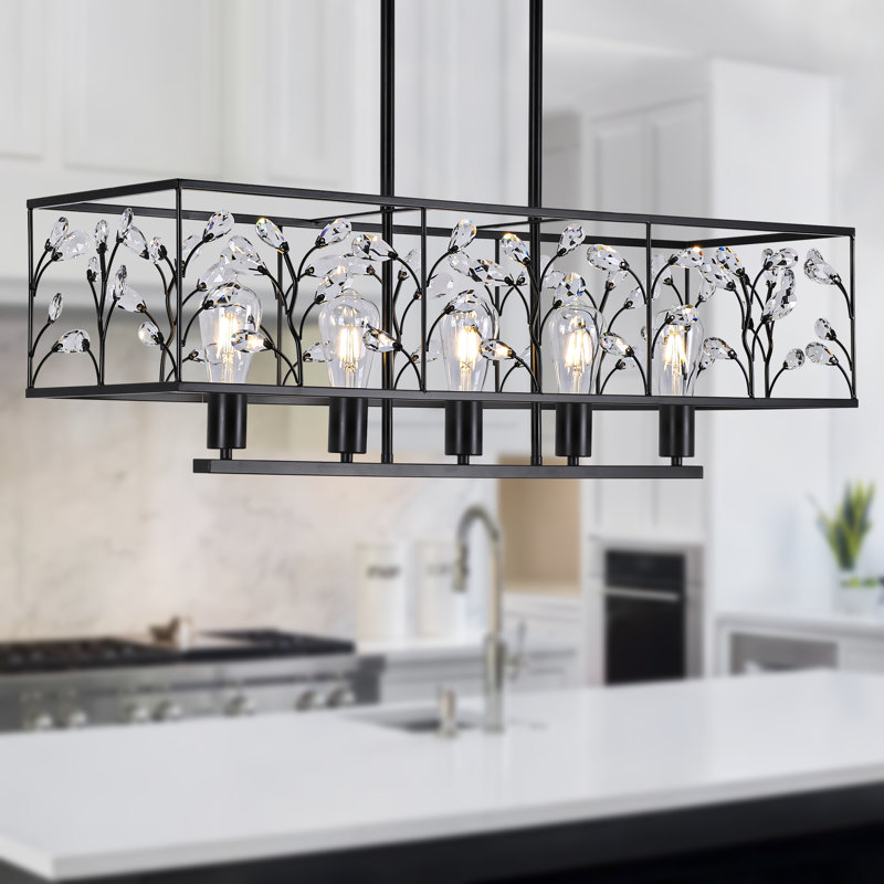 Malex 5 - Light Dimmable Kitchen Island Linear Chandelier, Matte Black