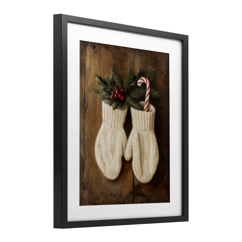 «Warm Woolen Mittens», reproduction encadrée sous verre, design par Arlington Prints, H 21 po x l 17 po, Cadre noir minuit